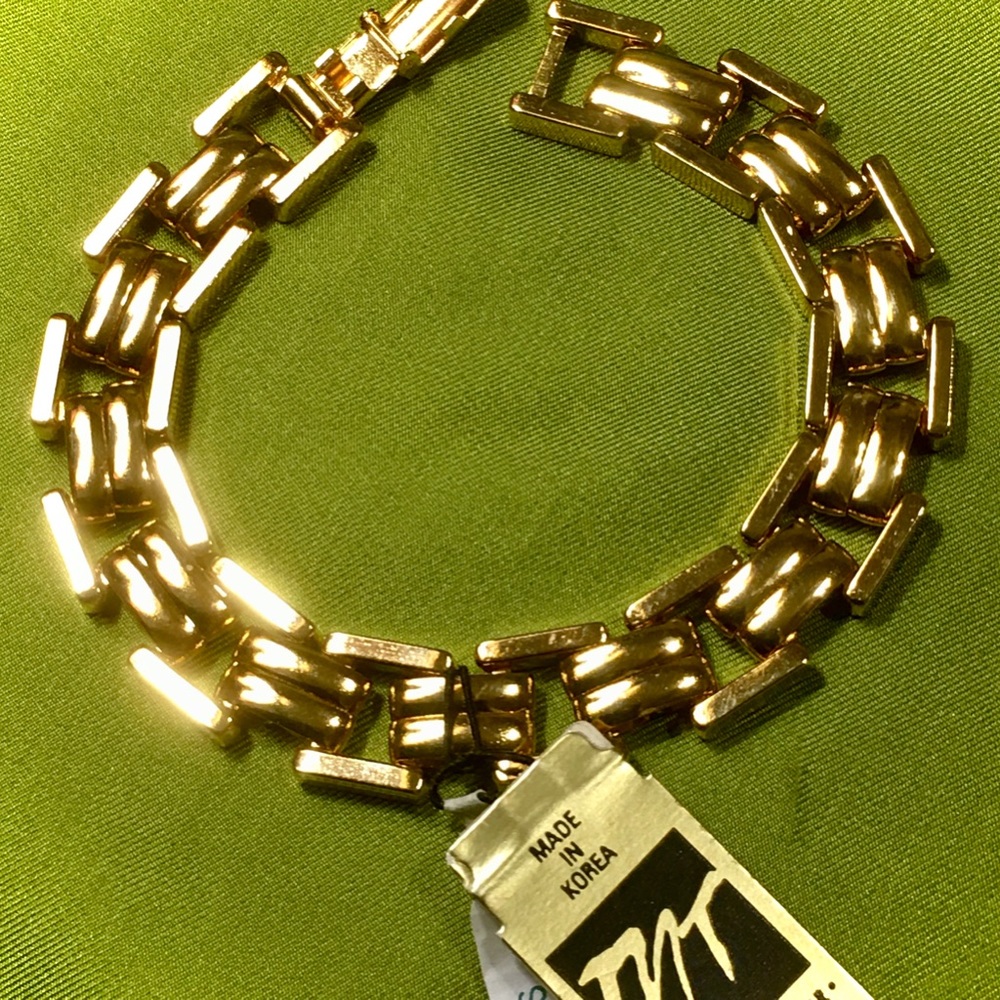 VINTAGE 1980s MORGAN TAYLOR GLEAMING GOLD-TONE GEOMETRIC CHAIN BRACELET NEW!💛